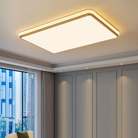 Modern Luxury Square Rectangle Crystal Acrylic Iron LED Flush Mount Ceiling Light For Living Room