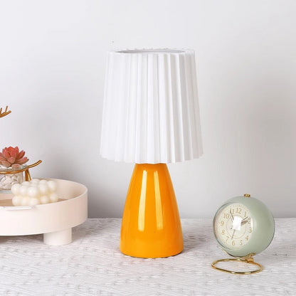 Contemporary Creative Pleated Cylinder Cone PVC Fabric Ceramic 1-Light Table Lamp For Bedroom