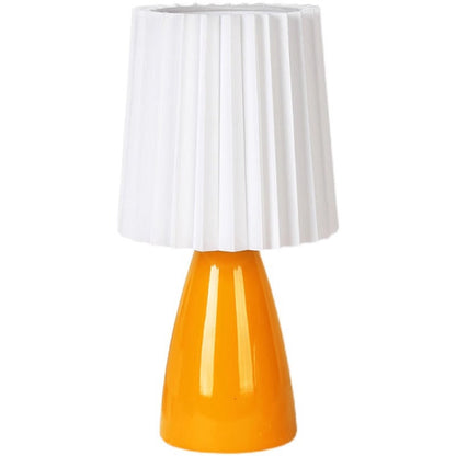 Contemporary Creative Pleated Cylinder Cone PVC Fabric Ceramic 1-Light Table Lamp For Bedroom