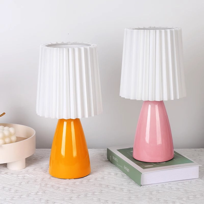 Contemporary Creative Pleated Cylinder Cone PVC Fabric Ceramic 1-Light Table Lamp For Bedroom