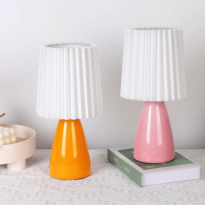 Contemporary Creative Pleated Cylinder Cone PVC Fabric Ceramic 1-Light Table Lamp For Bedroom