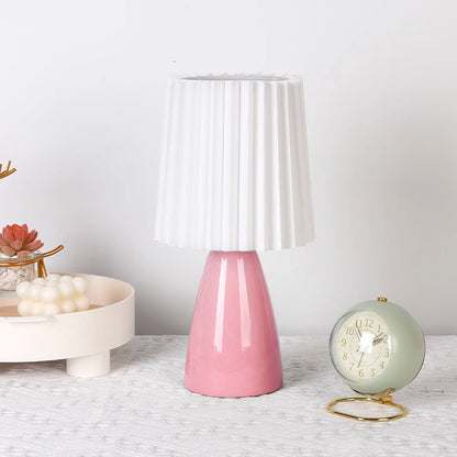 Contemporary Creative Pleated Cylinder Cone PVC Fabric Ceramic 1-Light Table Lamp For Bedroom