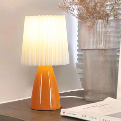 Contemporary Creative Pleated Cylinder Cone PVC Fabric Ceramic 1-Light Table Lamp For Bedroom
