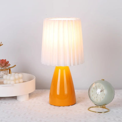 Contemporary Creative Pleated Cylinder Cone PVC Fabric Ceramic 1-Light Table Lamp For Bedroom