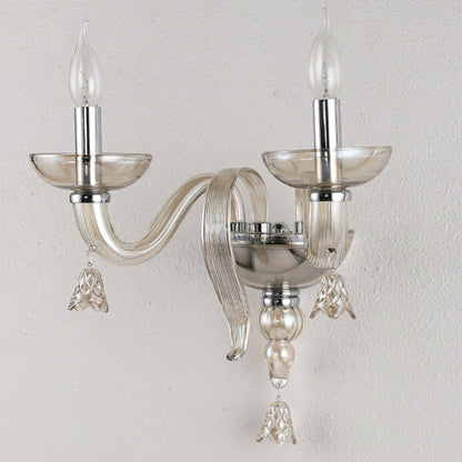 Contemporary Scandinavian Curved Leaf Round Glass Crystal Hardware 1/2 Light Wall Sconce Lamp For Bedroom