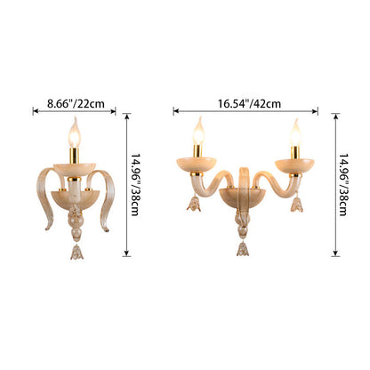 Contemporary Scandinavian Curved Leaf Round Glass Crystal Hardware 1/2 Light Wall Sconce Lamp For Bedroom