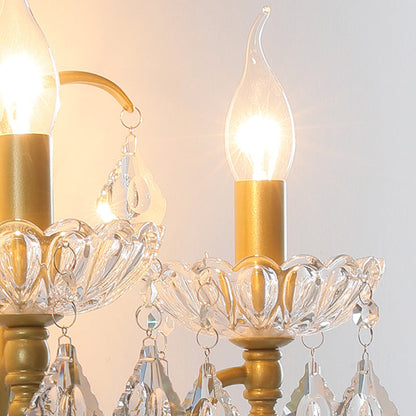 Traditional Vintage Pendant Candle Bent Crystal Iron 2-Light Wall Sconce Lamp For Bedroom