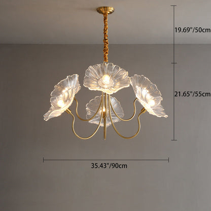 Contemporary Creative Floral Curved Round Glass Iron 3/6 Light Chandelier For Living Room