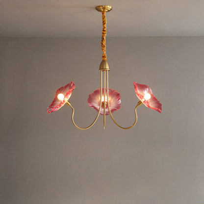 Contemporary Creative Floral Curved Round Glass Iron 3/6 Light Chandelier For Living Room