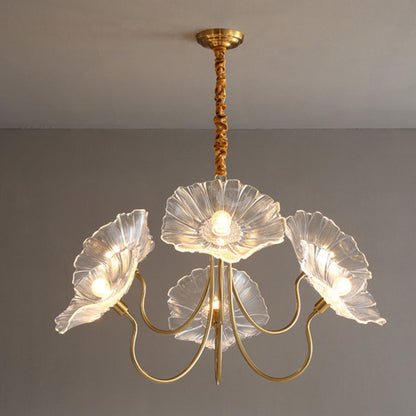 Contemporary Creative Floral Curved Round Glass Iron 3/6 Light Chandelier For Living Room