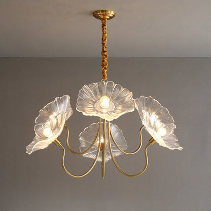 Contemporary Creative Floral Curved Round Glass Iron 3/6 Light Chandelier For Living Room