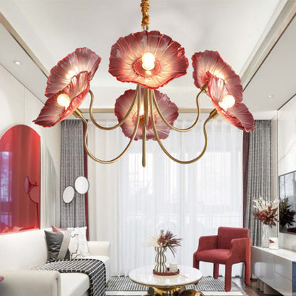 Contemporary Creative Floral Curved Round Glass Iron 3/6 Light Chandelier For Living Room