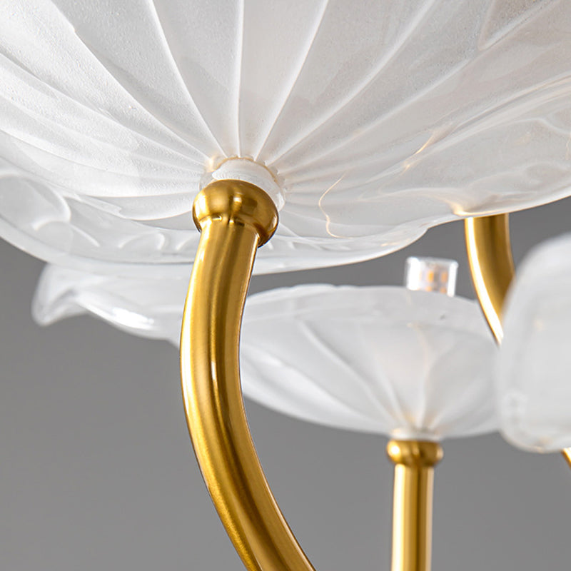 Contemporary Creative Lotus Leaf Branch Round Glass Iron 6/9 Light Chandelier For Living Room