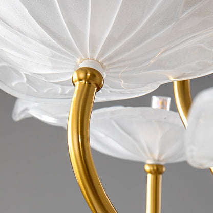Contemporary Creative Lotus Leaf Branch Round Glass Iron 6/9 Light Chandelier For Living Room