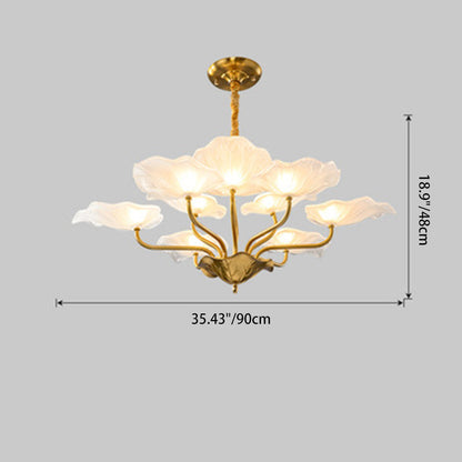 Contemporary Creative Lotus Leaf Branch Round Glass Iron 6/9 Light Chandelier For Living Room
