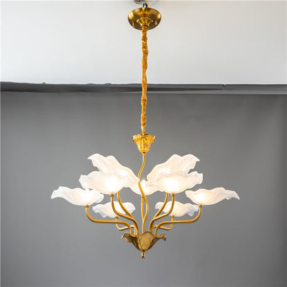 Contemporary Creative Lotus Leaf Branch Round Glass Iron 6/9 Light Chandelier For Living Room