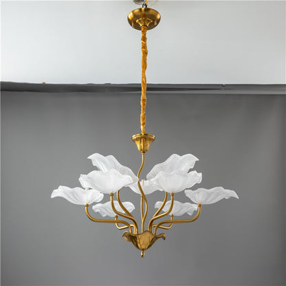 Contemporary Creative Lotus Leaf Branch Round Glass Iron 6/9 Light Chandelier For Living Room