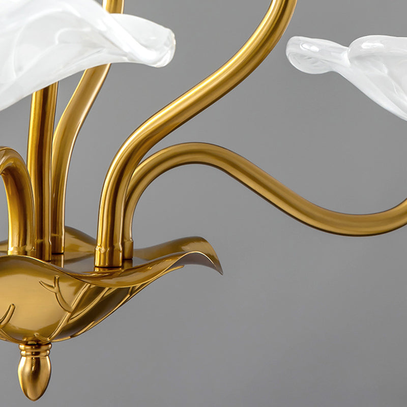 Contemporary Creative Lotus Leaf Branch Round Glass Iron 6/9 Light Chandelier For Living Room
