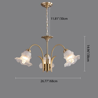 Traditional French Branch Bend Flared Diamond Glass Brass 3/5/6/8/10 Light Chandelier For Living Room