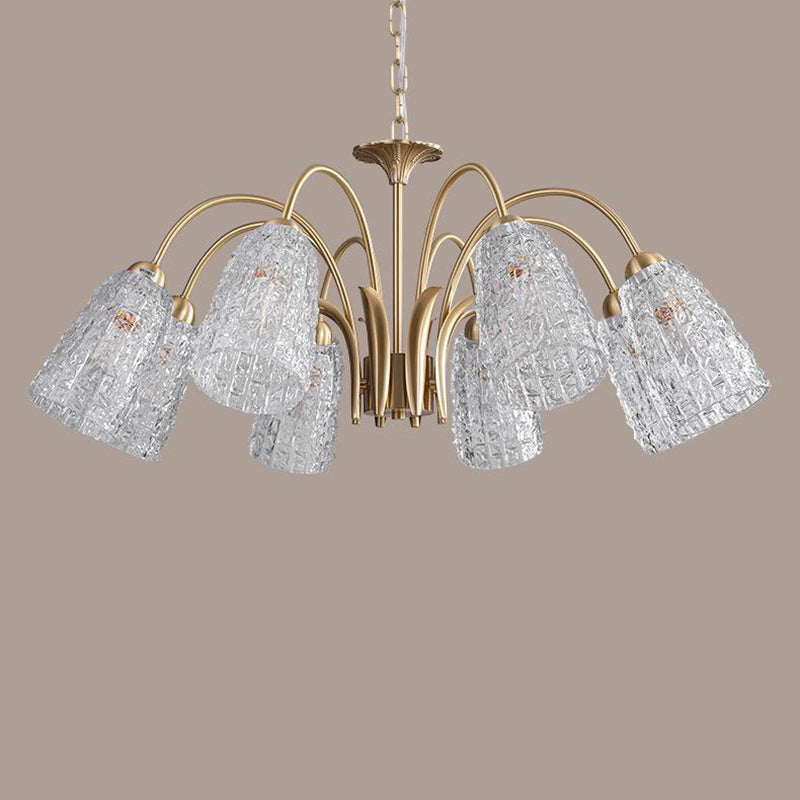 Traditional French Branch Bend Flared Diamond Glass Brass 3/5/6/8/10 Light Chandelier For Living Room