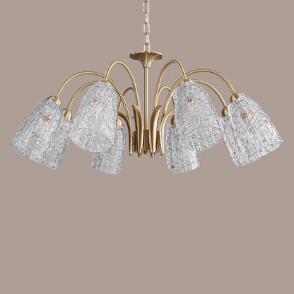 Traditional French Branch Bend Flared Diamond Glass Brass 3/5/6/8/10 Light Chandelier For Living Room