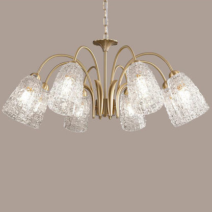 Traditional French Branch Bend Flared Diamond Glass Brass 3/5/6/8/10 Light Chandelier For Living Room