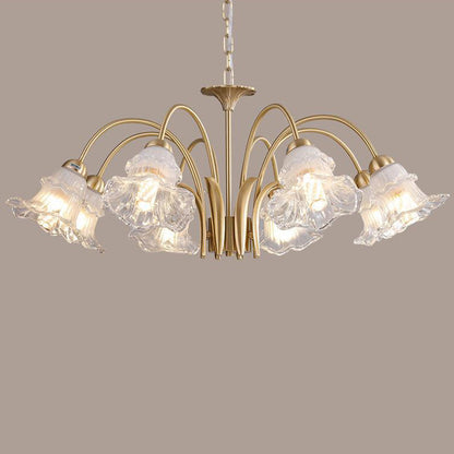 Traditional French Branch Bend Flared Diamond Glass Brass 3/5/6/8/10 Light Chandelier For Living Room