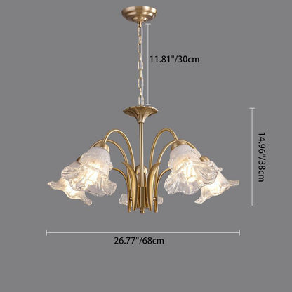 Traditional French Branch Bend Flared Diamond Glass Brass 3/5/6/8/10 Light Chandelier For Living Room