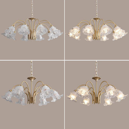 Traditional French Branch Bend Flared Diamond Glass Brass 3/5/6/8/10 Light Chandelier For Living Room