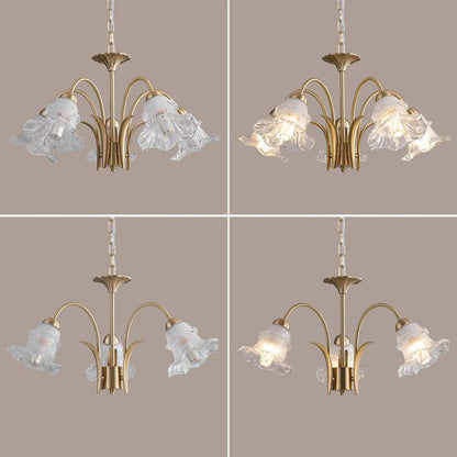 Traditional French Branch Bend Flared Diamond Glass Brass 3/5/6/8/10 Light Chandelier For Living Room