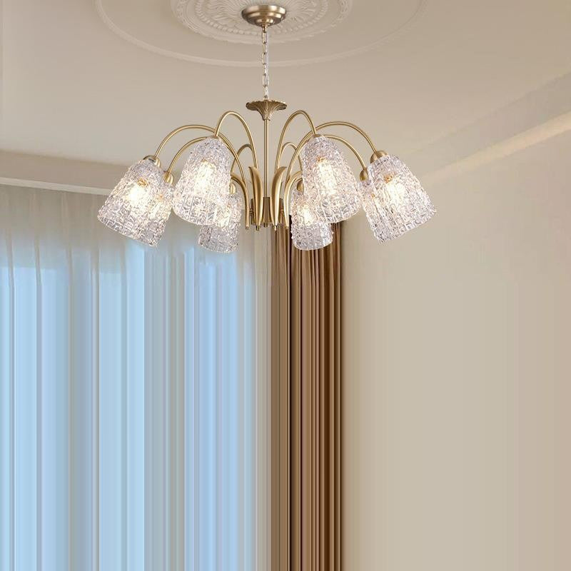 Traditional French Branch Bend Flared Diamond Glass Brass 3/5/6/8/10 Light Chandelier For Living Room