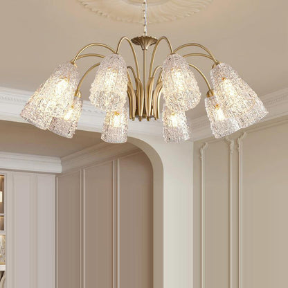 Traditional French Branch Bend Flared Diamond Glass Brass 3/5/6/8/10 Light Chandelier For Living Room