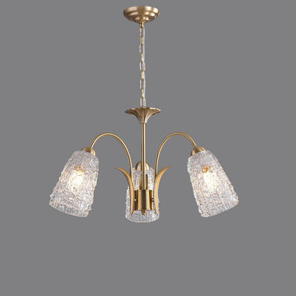 Traditional French Branch Bend Flared Diamond Glass Brass 3/5/6/8/10 Light Chandelier For Living Room