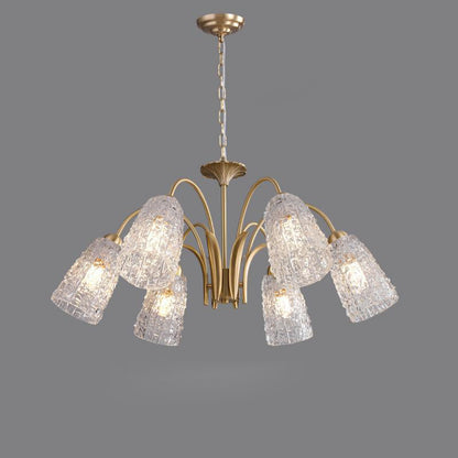 Traditional French Branch Bend Flared Diamond Glass Brass 3/5/6/8/10 Light Chandelier For Living Room