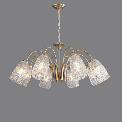 Traditional French Branch Bend Flared Diamond Glass Brass 3/5/6/8/10 Light Chandelier For Living Room