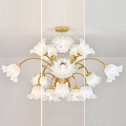 Contemporary Scandinavian Branch Round Flower Pod Glass Iron 9/12/15/18 Light Chandelier For Living Room