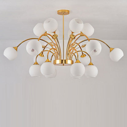 Contemporary Scandinavian Branch Round Flower Pod Glass Iron 9/12/15/18 Light Chandelier For Living Room
