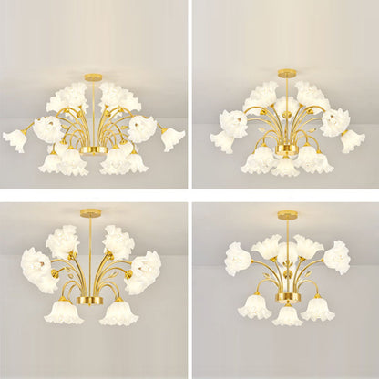 Contemporary Scandinavian Branch Round Flower Pod Glass Iron 9/12/15/18 Light Chandelier For Living Room