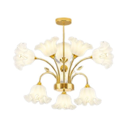 Contemporary Scandinavian Branch Round Flower Pod Glass Iron 9/12/15/18 Light Chandelier For Living Room