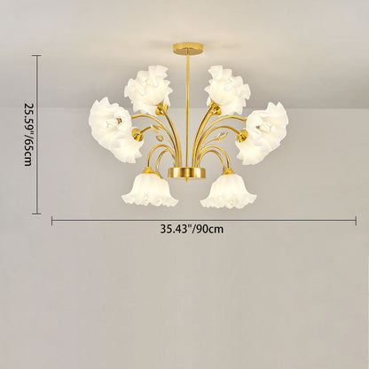 Contemporary Scandinavian Branch Round Flower Pod Glass Iron 9/12/15/18 Light Chandelier For Living Room