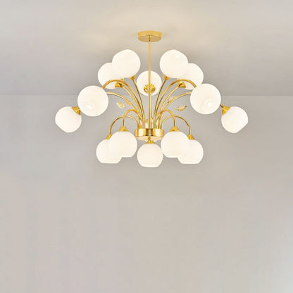 Contemporary Scandinavian Branch Round Flower Pod Glass Iron 9/12/15/18 Light Chandelier For Living Room