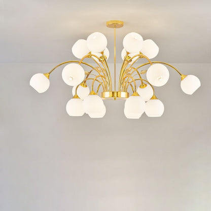 Contemporary Scandinavian Branch Round Flower Pod Glass Iron 9/12/15/18 Light Chandelier For Living Room