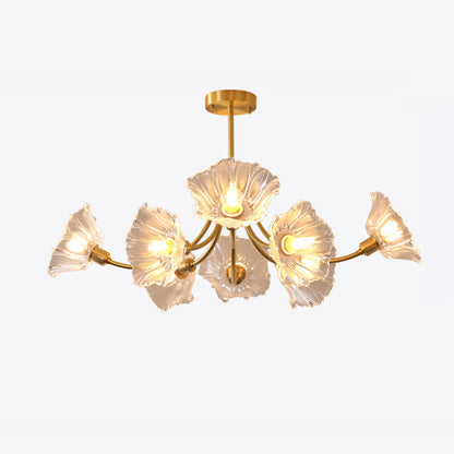 Traditional French Branch Flower Curved Glass Brass 3/5/8 Light Chandelier For Living Room