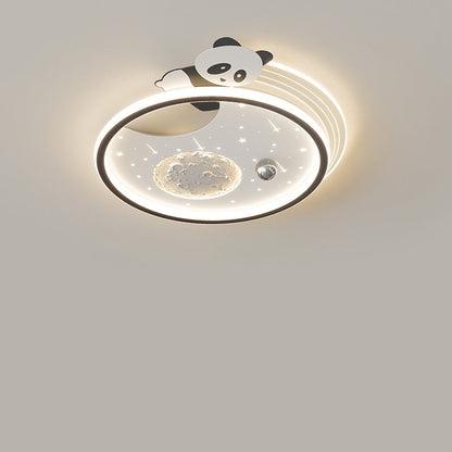 Modern Art Deco Kids Panda Planet Round Acrylic Resin Iron LED Flush Mount Ceiling Light For Living Room
