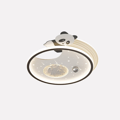 Modern Art Deco Kids Panda Planet Round Acrylic Resin Iron LED Flush Mount Ceiling Light For Living Room