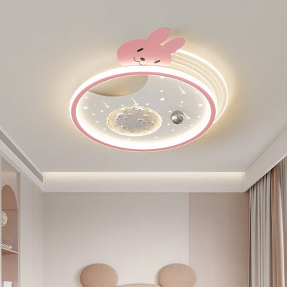 Modern Art Deco Kids Panda Planet Round Acrylic Resin Iron LED Flush Mount Ceiling Light For Living Room