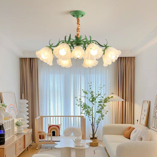 Traditional Rustic Floral Leaf Branch Round Glass Iron 4/6/7/9 Light Chandelier For Living Room