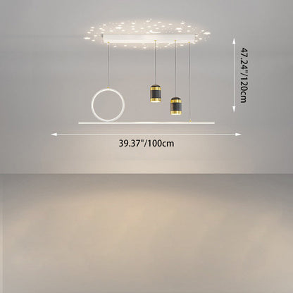 Modern Minimalist Strip Round Cylinder Acrylic Iron Aluminum LED Island Light Chandelier For Dining Room
