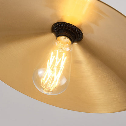 Traditional Vintage Round Umbrella Distressed Walnut Brass 1-Light Pendant Light For Living Room