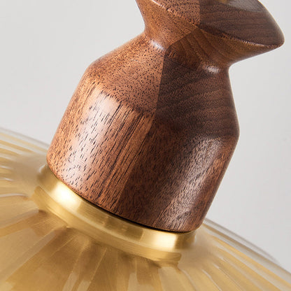 Traditional Vintage Round Umbrella Distressed Walnut Brass 1-Light Pendant Light For Living Room
